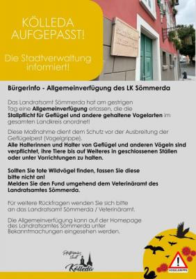 Allgemeinverfügung des LK Sömmerda - Stallpficht für Geflügel und andere gehaltene Vogelarten